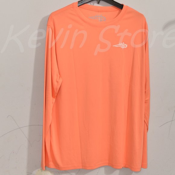 size Large Orange Reel Life Men's Long Sleeve UV Tee - Picture 2 of 7